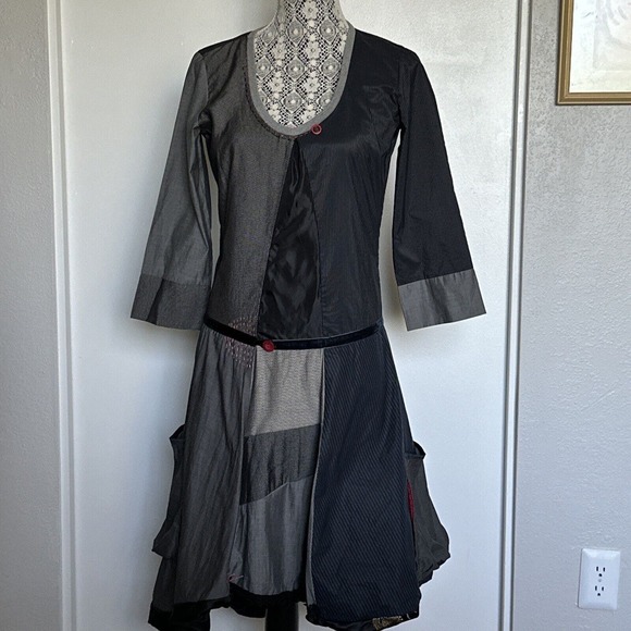 DESIGUAL Womens Dress EU 38 Small Grey Patchwork Cotton Poly - Picture 1 of 9